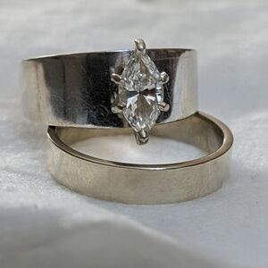 RARE QUALITY  VVS Clarity/E Color Marquise Natural Diamond RING SET  PLATINUM.